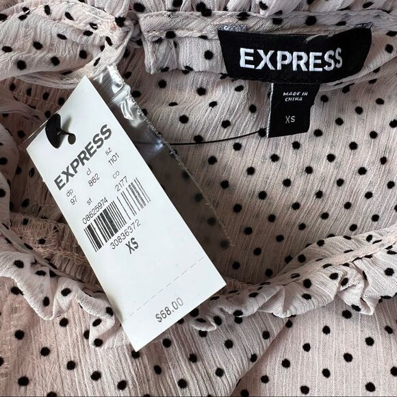 Express Light Blush Pink Dot Peplum Cropped Puff Sleeve Top - Picture 8 of 8